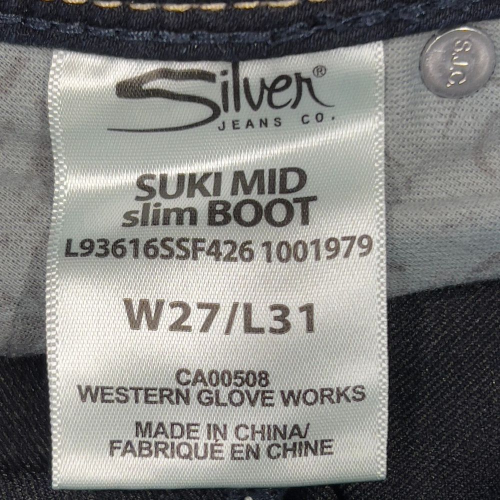 Silver Jeans Women Pant 27x31(28x30) Suki Mid Slim Boot Super Stretch Dark Wash - Picture 11 of 16